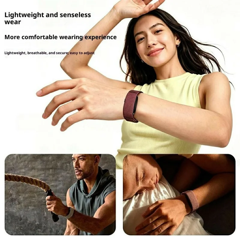 Size L-XL Nylon Strap for Garmin CIRQA Smart Band Magic Tape Breathable Adjustable Band - Deep Pink