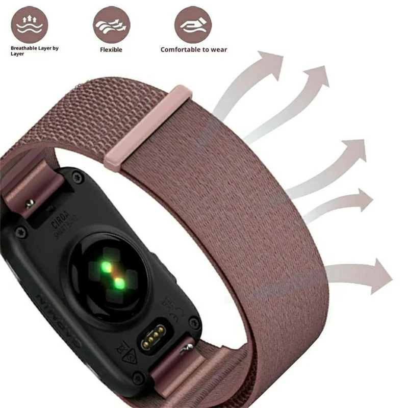 Size L-XL Nylon Strap for Garmin CIRQA Smart Band Magic Tape Breathable Adjustable Band - Deep Pink