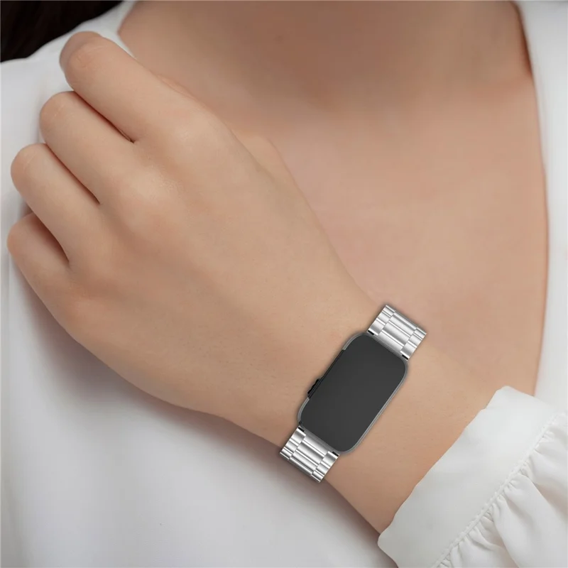 For Garmin CIRQA Smart Band Stainless Steel Watch Strap Three-Bead Replacement Metal Band - Black
