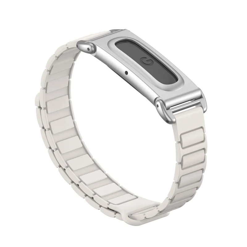 For Google Fitbit Air Watch Band with Zinc Alloy Metal Watch Case Silicone Replacement Chain Link Strap - Starlight