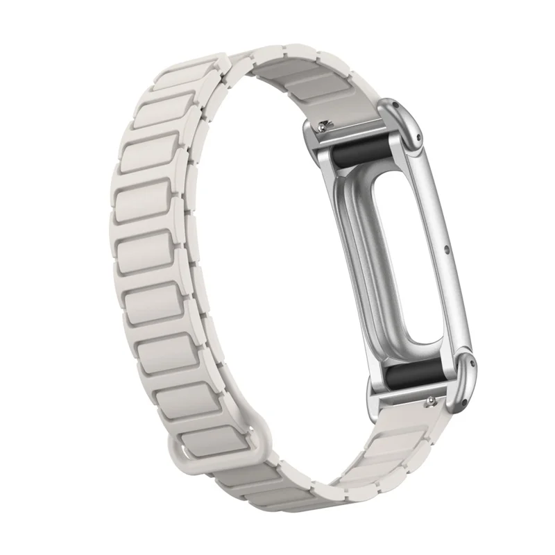 For Google Fitbit Air Watch Band with Zinc Alloy Metal Watch Case Silicone Replacement Chain Link Strap - Starlight