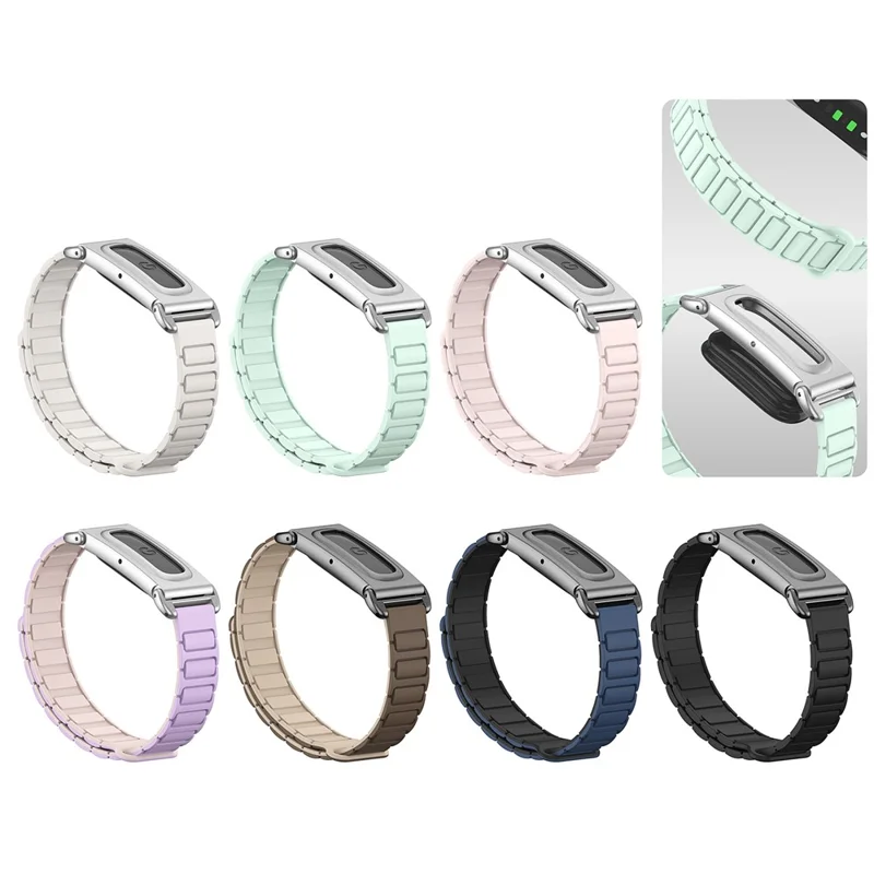 For Google Fitbit Air Watch Band with Zinc Alloy Metal Watch Case Silicone Replacement Chain Link Strap - Starlight