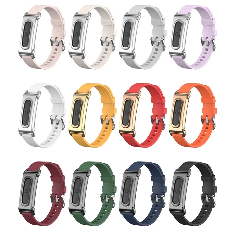 For Google Fitbit Air Band Silicone Adjustable Watch Strap with Zinc Alloy Metal Case - Pink