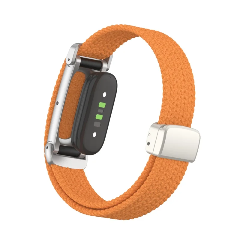 For Google Fitbit Air Watch Band Magnetic Clasp Woven Nylon Strap with Metal Protective Case - Orange