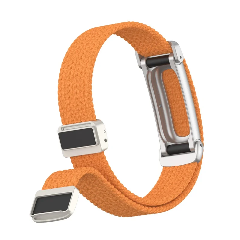 For Google Fitbit Air Watch Band Magnetic Clasp Woven Nylon Strap with Metal Protective Case - Orange