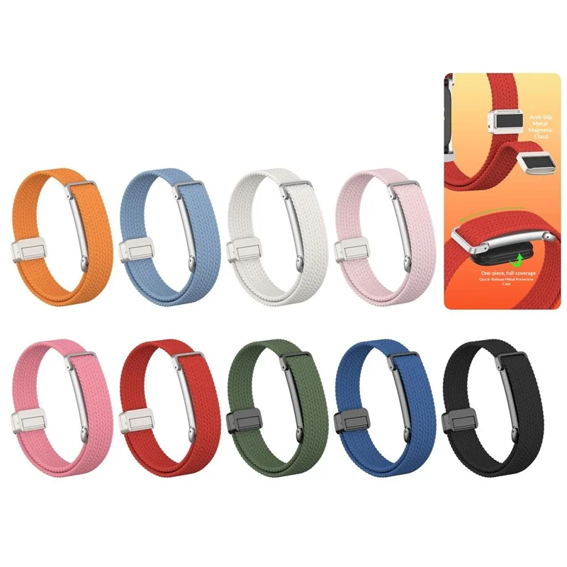 For Google Fitbit Air Watch Band Magnetic Clasp Woven Nylon Strap with Metal Protective Case - Orange