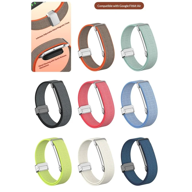 For Google Fitbit Air Woven Band Adjustable Magnetic Clasp Nylon Watch Strap with Metal Watch Case - Rye