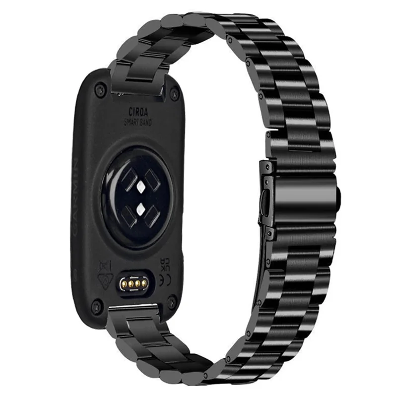 14mm Universal Watch Strap for Garmin CIRQA Smart Band / Lily 2 3-Bead Stainless Steel Folding Clasp Replacement Band - Black