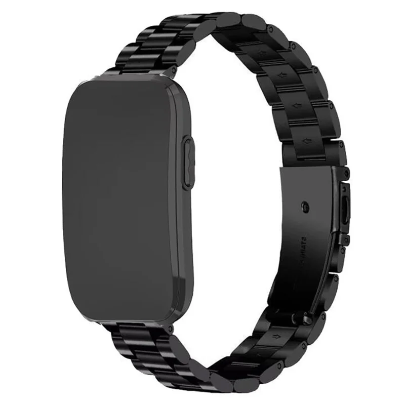 14mm Universal Watch Strap for Garmin CIRQA Smart Band / Lily 2 3-Bead Stainless Steel Folding Clasp Replacement Band - Black