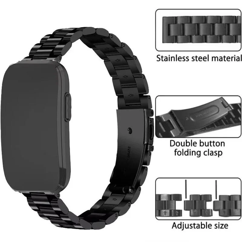 14mm Universal Watch Strap for Garmin CIRQA Smart Band / Lily 2 3-Bead Stainless Steel Folding Clasp Replacement Band - Black