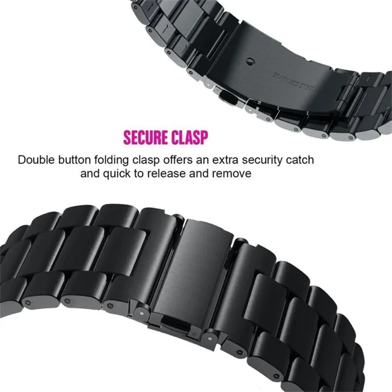 14mm Universal Watch Strap for Garmin CIRQA Smart Band / Lily 2 3-Bead Stainless Steel Folding Clasp Replacement Band - Black