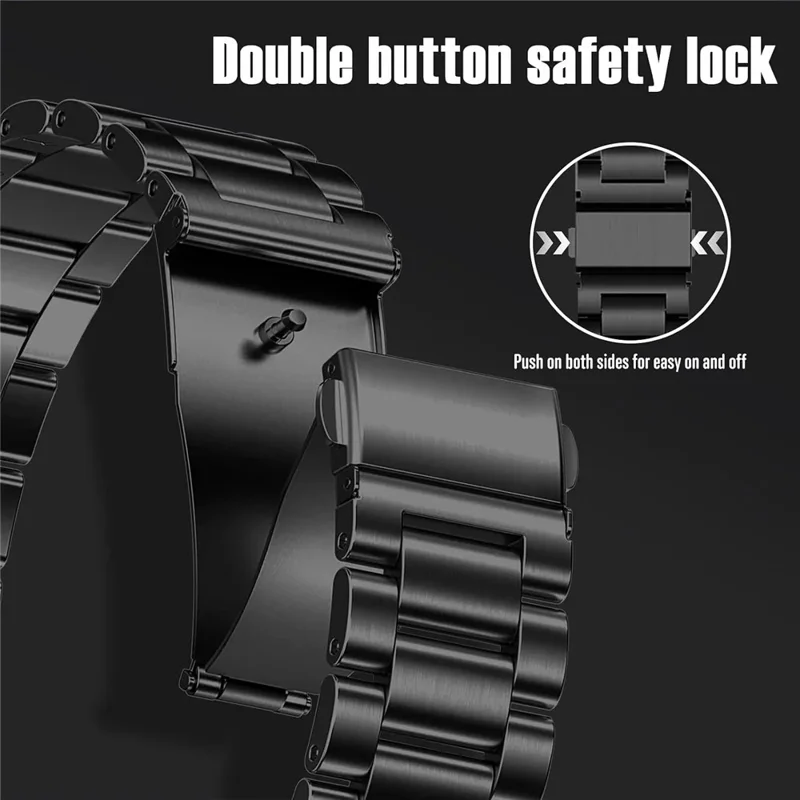 14mm Universal Watch Strap for Garmin CIRQA Smart Band / Lily 2 3-Bead Stainless Steel Folding Clasp Replacement Band - Black