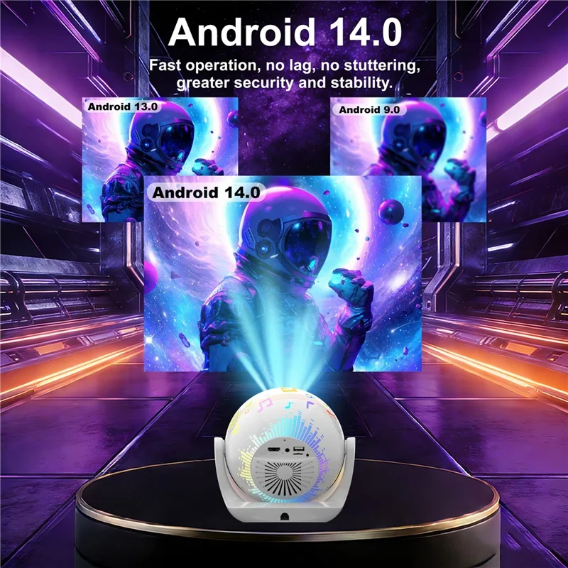 V6 Smart Projector 8K Decoding 200 ANSI Lumens 180° Rotation Android 14 Wi-Fi 6 Karaoke for Home Theater - EU Plug