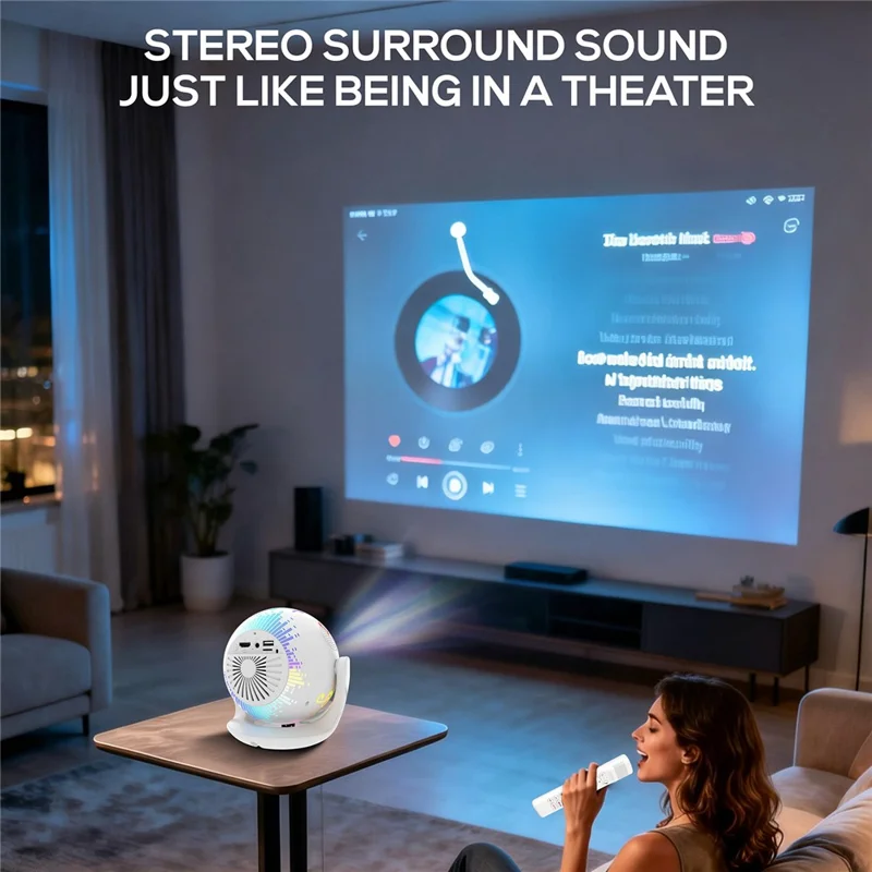 V6 Smart Projector 8K Decoding 200 ANSI Lumens 180° Rotation Android 14 Wi-Fi 6 Karaoke for Home Theater - EU Plug