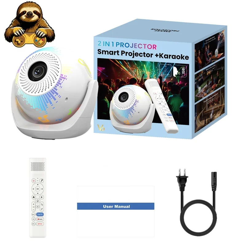 V6 Smart Projector 8K Decoding 200 ANSI Lumens 180° Rotation Android 14 Wi-Fi 6 Karaoke for Home Theater - EU Plug