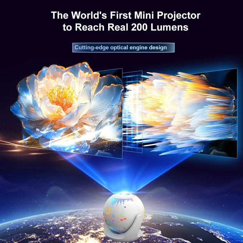V6 Smart Projector 8K Decoding 200 ANSI Lumens 180° Rotation Android 14 Wi-Fi 6 Karaoke for Home Theater - EU Plug