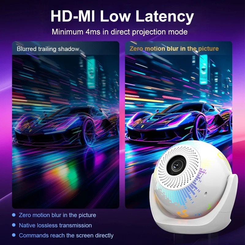 V6 Smart Projector 8K Decoding 200 ANSI Lumens 180° Rotation Android 14 Wi-Fi 6 Karaoke for Home Theater - EU Plug