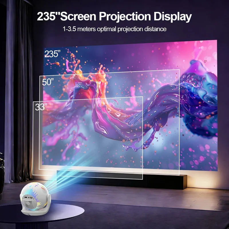 V6 Smart Projector 8K Decoding 200 ANSI Lumens 180° Rotation Android 14 Wi-Fi 6 Karaoke for Home Theater - EU Plug