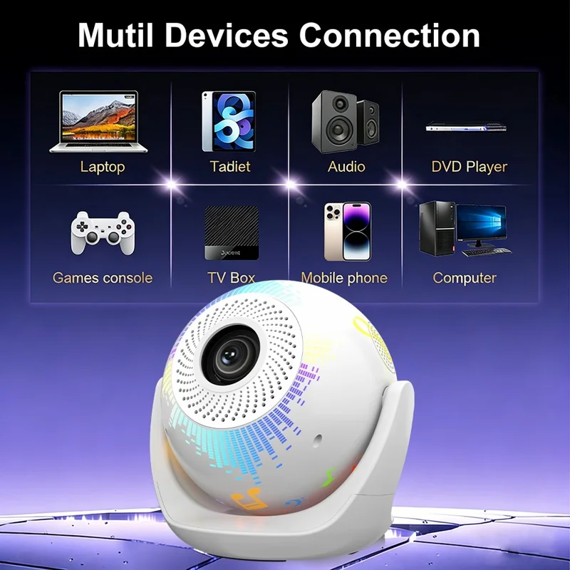 V6 Smart Projector 8K Decoding 200 ANSI Lumens 180° Rotation Android 14 Wi-Fi 6 Karaoke for Home Theater - EU Plug