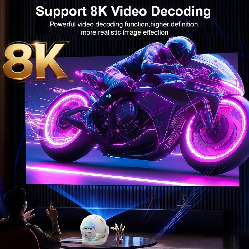 V6 Smart Projector 8K Decoding 200 ANSI Lumens 180° Rotation Android 14 Wi-Fi 6 Karaoke for Home Theater - EU Plug