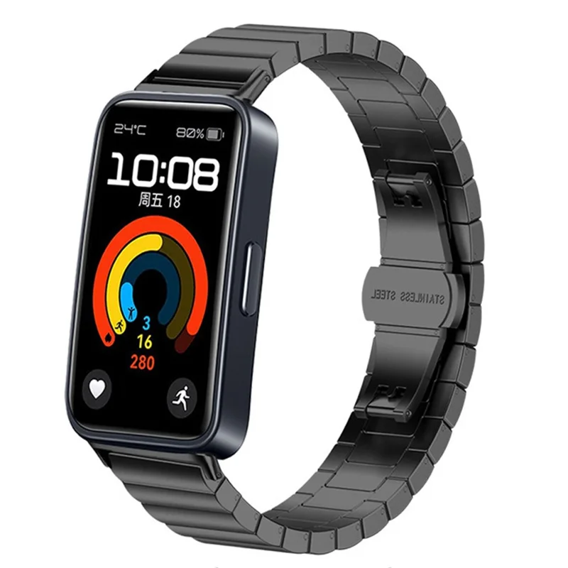 For Honor Band 11 / 11 Pro Watch Band Butterfly Clasp Stainless Steel Strap - Black