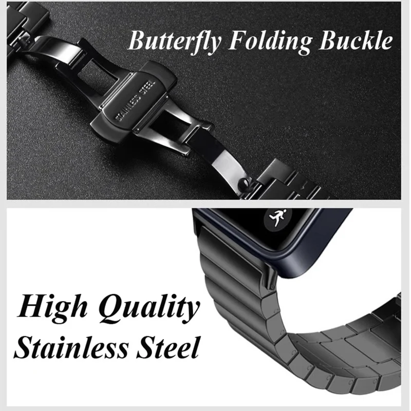 For Honor Band 11 / 11 Pro Watch Band Butterfly Clasp Stainless Steel Strap - Black