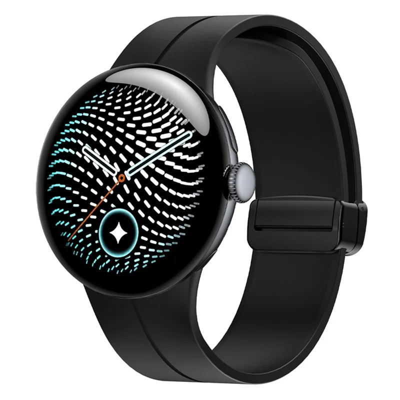 Silicone Watch Strap for Google Pixel Watch 5 45mm  /  Watch 4 45mm  /  Watch 3 45mm Foldable Magnetic Clasp Adjustable Band - Black