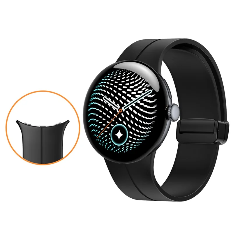 Silicone Watch Strap for Google Pixel Watch 5 45mm  /  Watch 4 45mm  /  Watch 3 45mm Foldable Magnetic Clasp Adjustable Band - Black