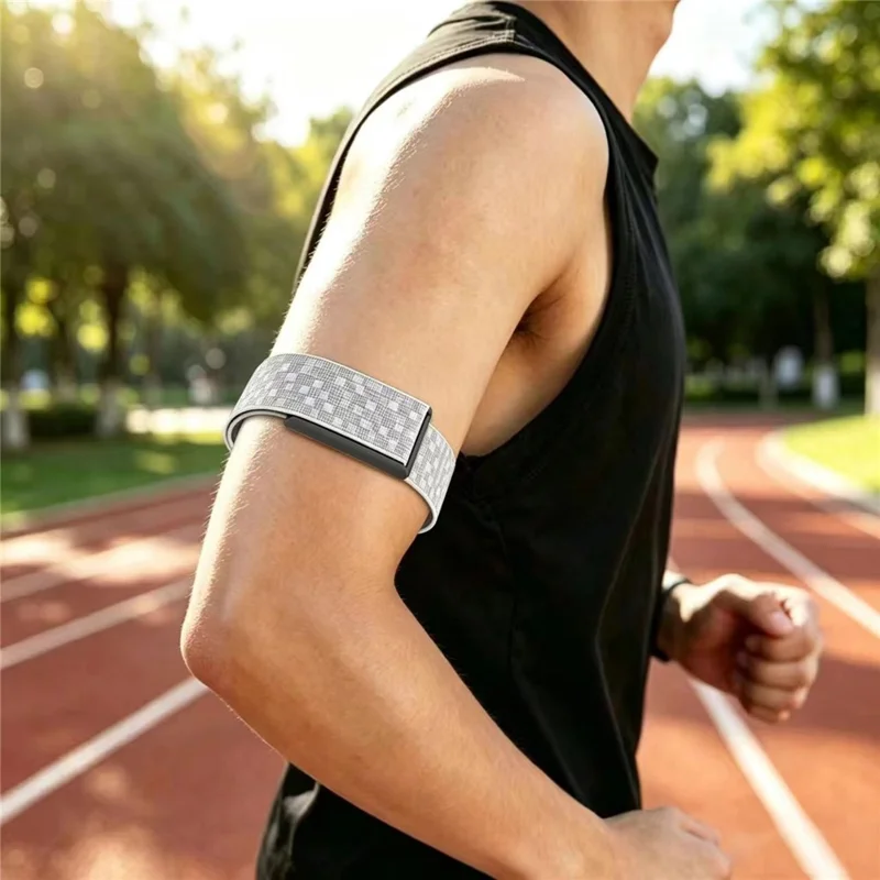 Upper Arm Band for Huami Amazfit Helio Strap Metal Frame Adjustable Nylon Loop Watch Strap - Seashell White+Black Frame