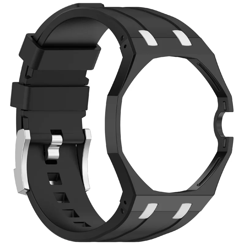 For Swatch Royal Pop Silicone Adjustable Watch Strap 3 O'clock Direction Replacement Band - Black+White