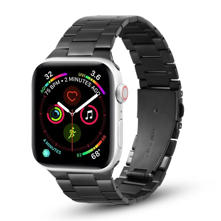 Ultrathin Stainless Steel Watch Band Strap for Apple Watch Series 10 46mm / Ultra 2 Ultra 49mm / 9 8 7 45mm / SE (2023) SE (2022) SE 6 5 4 44mm / 3 2 1 42mm - Black