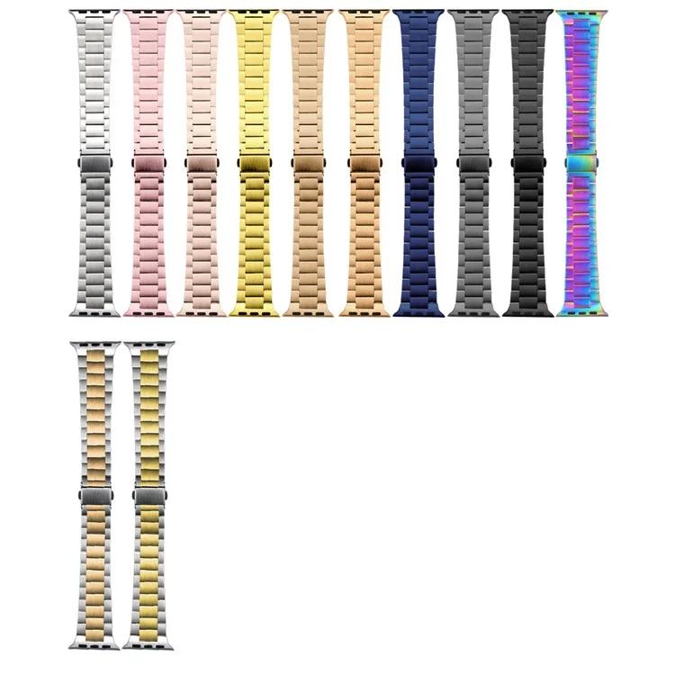 Ultrathin Stainless Steel Watch Band Strap for Apple Watch Series 10 46mm / Ultra 2 Ultra 49mm / 9 8 7 45mm / SE (2023) SE (2022) SE 6 5 4 44mm / 3 2 1 42mm - Black