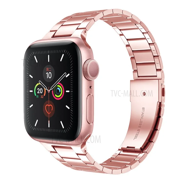 Slim Solid Stainless Steel Watch Band 3 Beads Metal Replacement Watchband Bracelet for Apple Watch Ultra 49mm / Ultra 2 49mm / Series 9 45mm / SE (2023) 44mm / Series 8 45mm / 7 45mm / SE 44mm / SE (2022) 44mm / Series 6 / 5 / 4 44mm /  Series 3 / 2 / 1 42mm - Pink