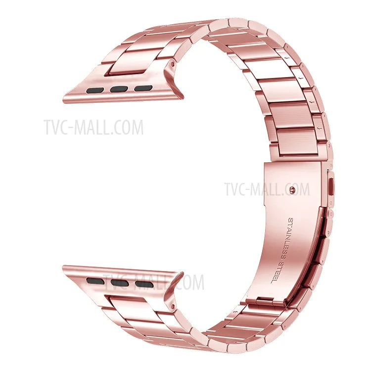 Slim Solid Stainless Steel Watch Band 3 Beads Metal Replacement Watchband Bracelet for Apple Watch Ultra 49mm / Ultra 2 49mm / Series 9 45mm / SE (2023) 44mm / Series 8 45mm / 7 45mm / SE 44mm / SE (2022) 44mm / Series 6 / 5 / 4 44mm /  Series 3 / 2 / 1 42mm - Pink