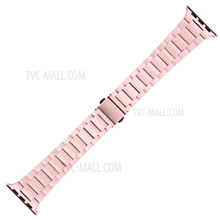 Slim Solid Stainless Steel Watch Band 3 Beads Metal Replacement Watchband Bracelet for Apple Watch Ultra 49mm / Ultra 2 49mm / Series 9 45mm / SE (2023) 44mm / Series 8 45mm / 7 45mm / SE 44mm / SE (2022) 44mm / Series 6 / 5 / 4 44mm /  Series 3 / 2 / 1 42mm - Pink