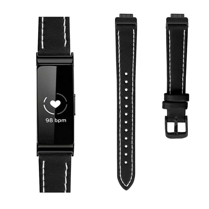 Para Fitbit Inspire Pulseira de Couro Genuíno de Vaca com Fivela Ajustável Preta - Preto