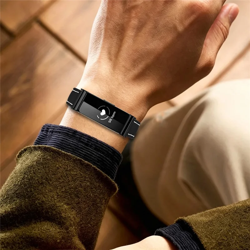 Para Fitbit Inspire Pulseira de Couro Genuíno de Vaca com Fivela Ajustável Preta - Preto