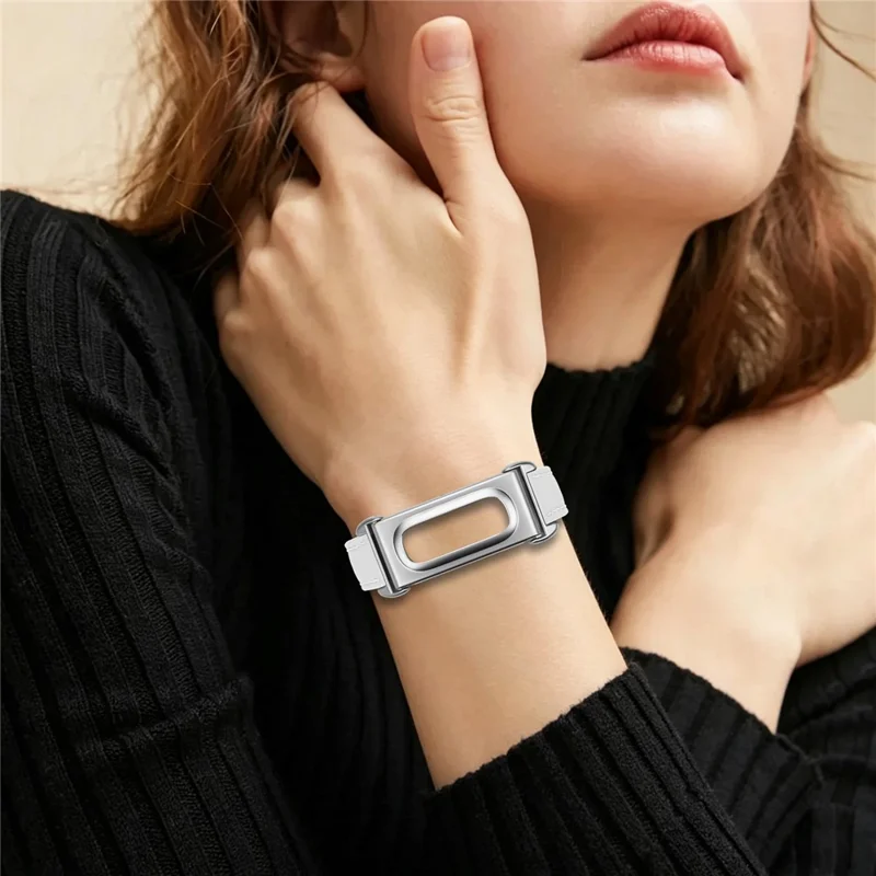 14mm Watch Strap for Google Fitbit Air Genuine Cow Leather Adjustable Band with Watch Case, Silver Buckle - White