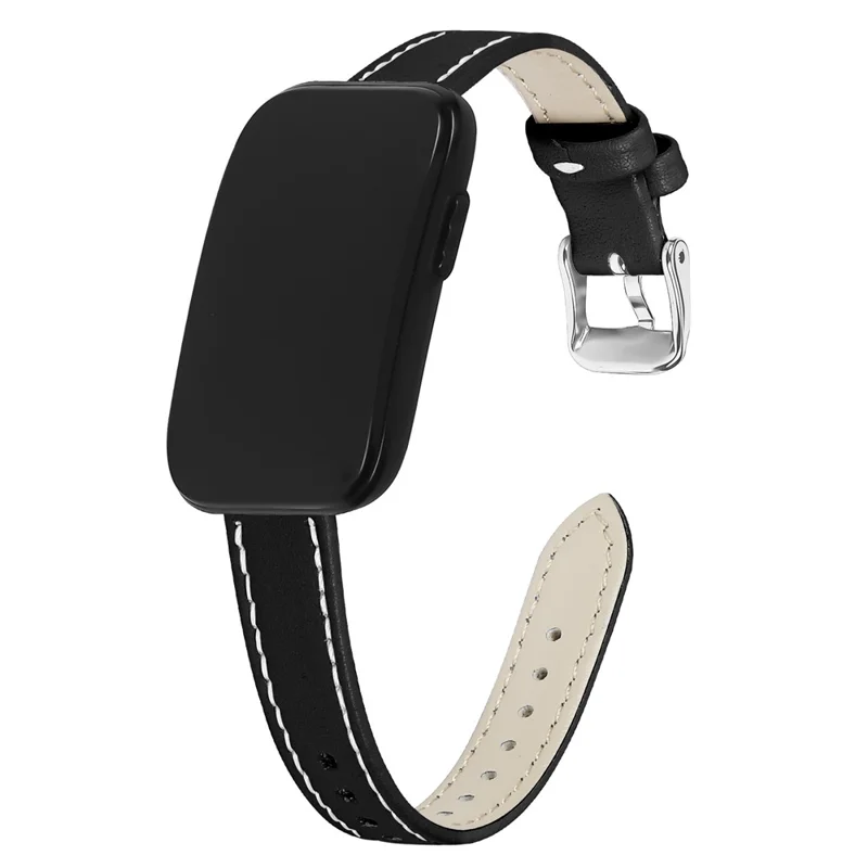 For Garmin CIRQA Smart Band 14mm Genuine Cow Leather Watch Strap Adjustable Replacement Band with Silver Buckle - Black