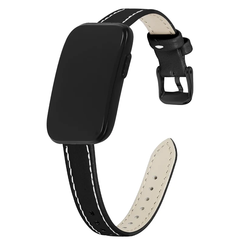 For Garmin CIRQA Smart Band 14mm Genuine Cow Leather Watch Strap Adjustable Replacement Band with Black Buckle - Black