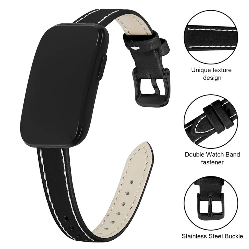 For Garmin CIRQA Smart Band 14mm Genuine Cow Leather Watch Strap Adjustable Replacement Band with Black Buckle - Black