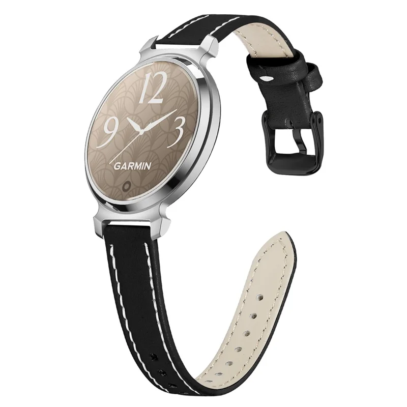 14mm Watch Strap for Garmin Lily 2 Genuine Cow Leather Adjustable Replacement Band with Black Buckle - Black