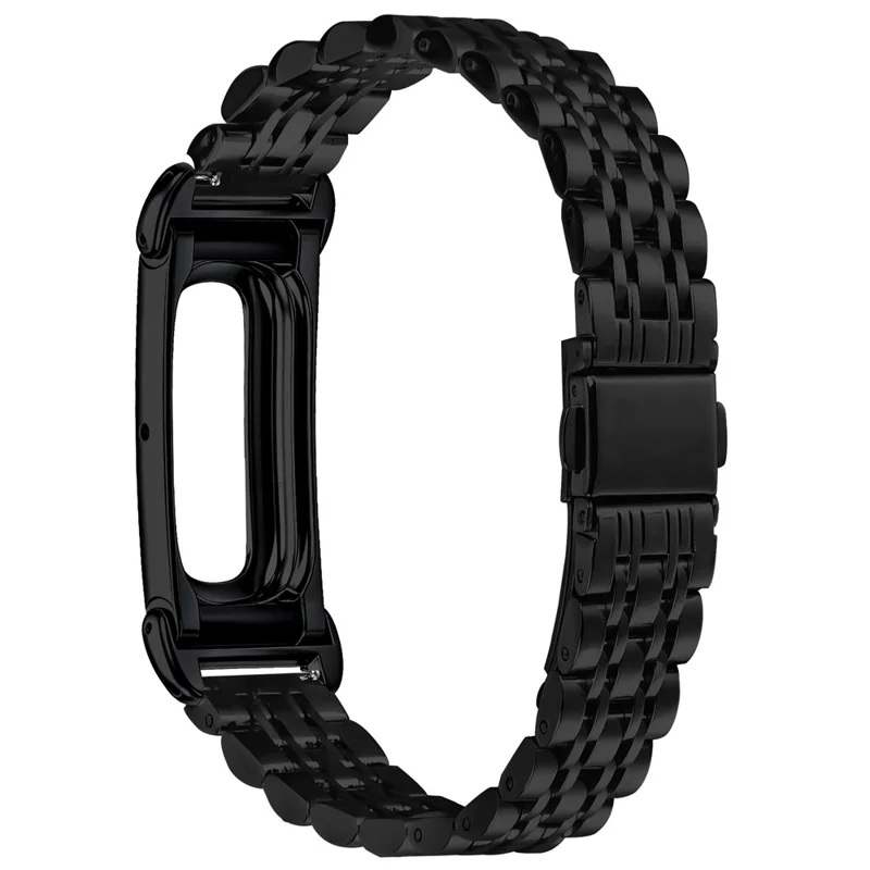 För Google Fitbit Air Rörmanschett av rostfritt stål med 7 leder Justerbar ersättningsarmband - Svart