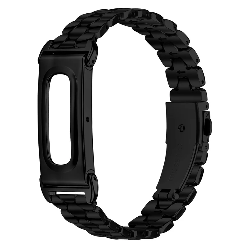 For Google Fitbit Air Stainless Steel Link Watch Band Foldable Clasp Pearl Texture Watch Strap - Black