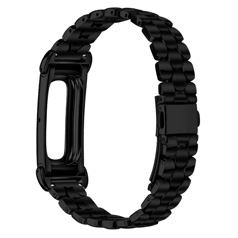 For Google Fitbit Air Stainless Steel Link Watch Band Foldable Clasp Pearl Texture Watch Strap - Black