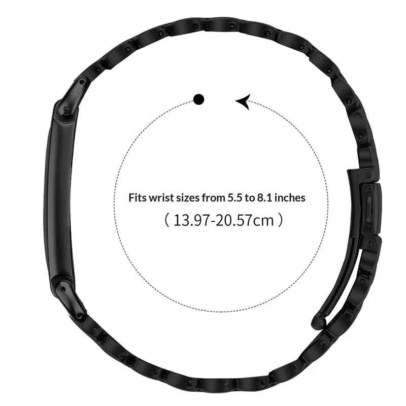 For Google Fitbit Air Stainless Steel Link Watch Band Foldable Clasp Pearl Texture Watch Strap - Black