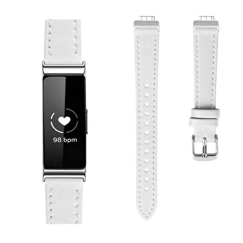 Para Fitbit Inspire 2 Correia de Relógio em Couro Legítimo de Vaca Correia de Substituição Ajustável com Fivela Prateada - Branco