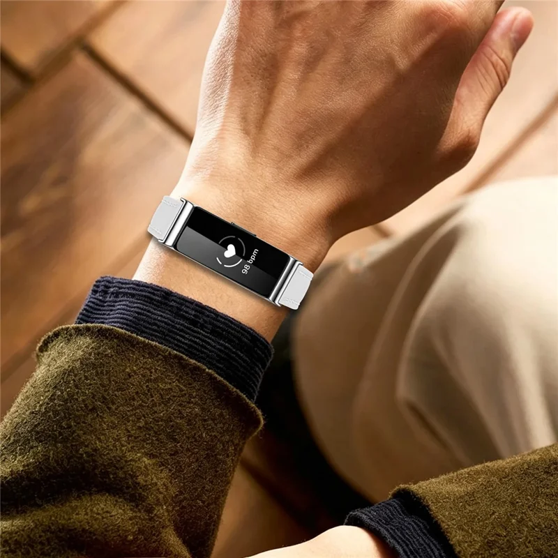 Para Fitbit Inspire 2 Correia de Relógio em Couro Legítimo de Vaca Correia de Substituição Ajustável com Fivela Prateada - Branco