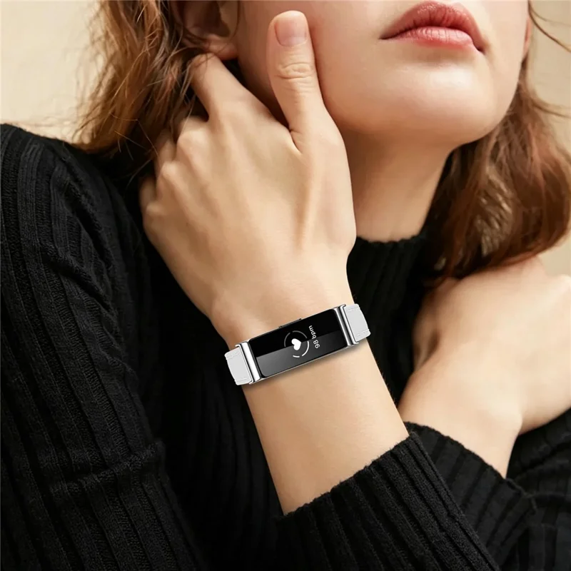 Para Fitbit Inspire 2 Correia de Relógio em Couro Legítimo de Vaca Correia de Substituição Ajustável com Fivela Prateada - Branco