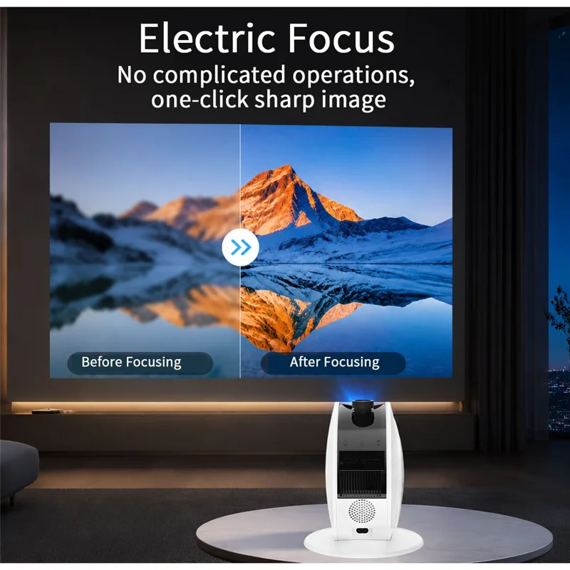 D1-BL Projecteur 2-en-1 avec Lumière Stellée, Mise au Point Électrique, Système Android, WiFi 6, Mirroring sans Fil - Blanc / Prise UE